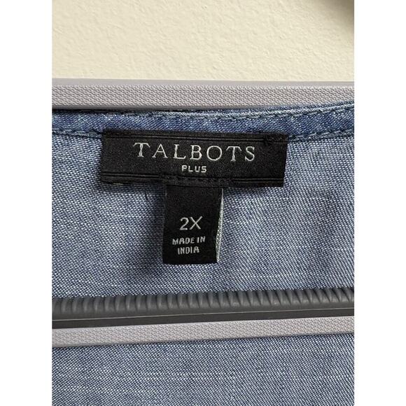 Talbots Plus Size 2X Chambray Tie Hem Button Front Top Lyocell Tencel - Picture 3 of 5